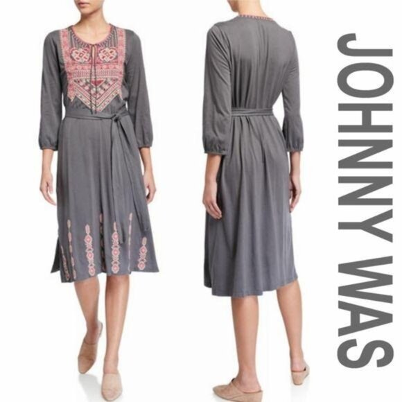 Johnny Was NWT Sabriya Weekend Dress embroidered floral geometric midi Size XS/S - Picture 1 of 8